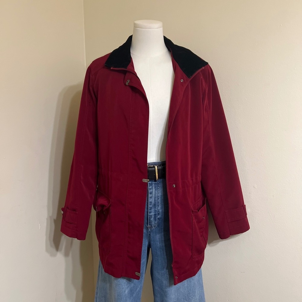 St. Johns Bay Burgundy Red Field Jacket Fleece Lined Corduroy Collar Petite S